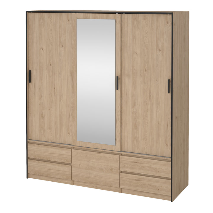 Line Wardrobe with 2 Sliding Doors 1 Sliding Door with Mirror in Jackson Hickory Oak