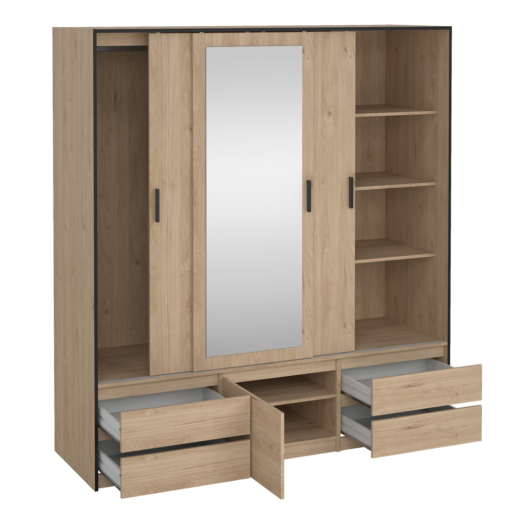 Line Wardrobe with 2 Sliding Doors 1 Sliding Door with Mirror in Jackson Hickory Oak