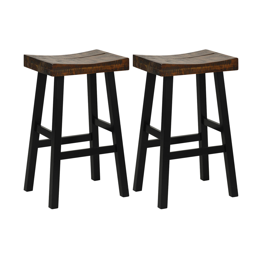 62/74cm Saddle Bar Stools Set of 2 with Saddle Style Seat and Footrest 62 cm