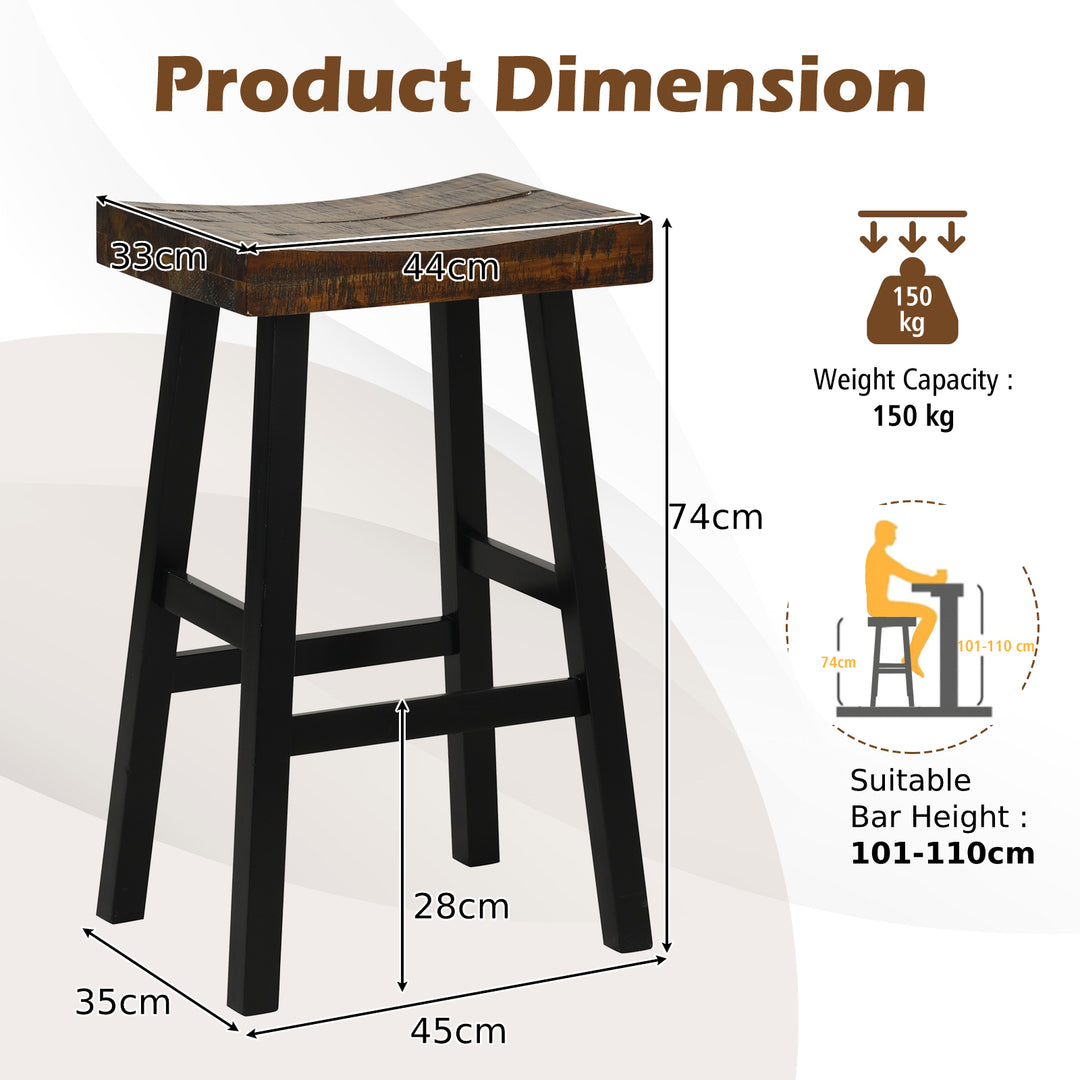 62/74cm Saddle Bar Stools Set of 2 with Saddle Style Seat and Footrest 62 cm