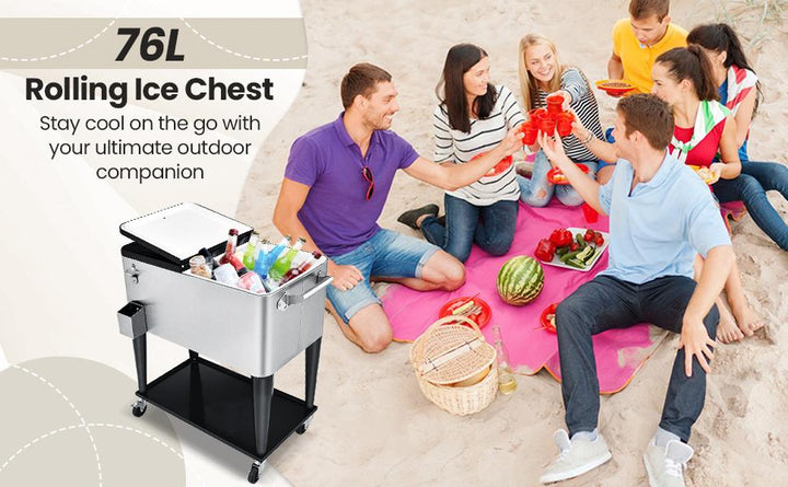 76L Bar Party Drink Ice Bucket Trolley Car Cooler for Outdoor Patio Pool