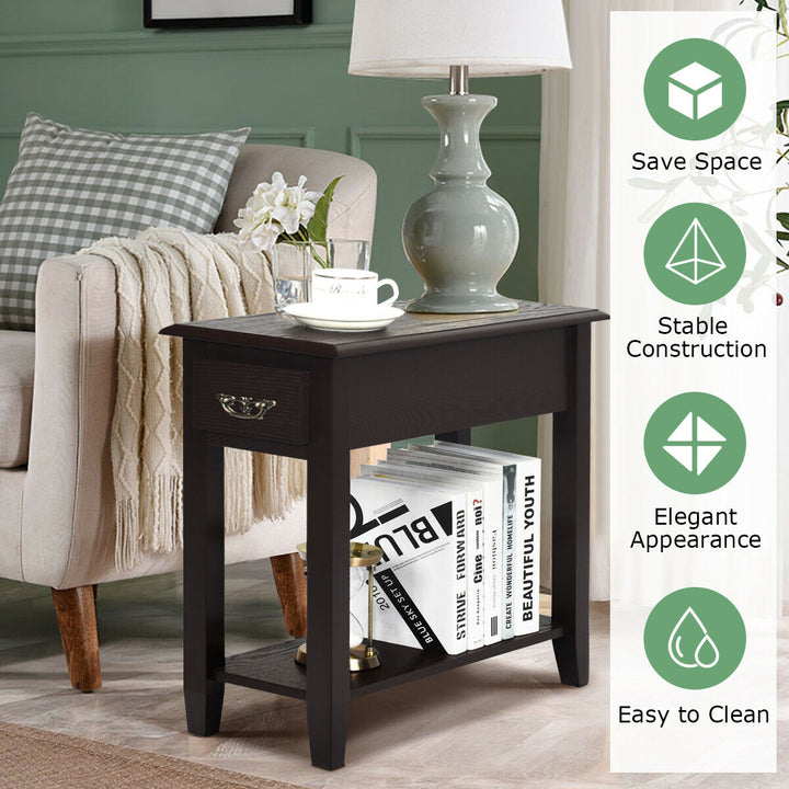 2 Tier Bedside Table with Drawer and Storage Shelf - TidySpaces