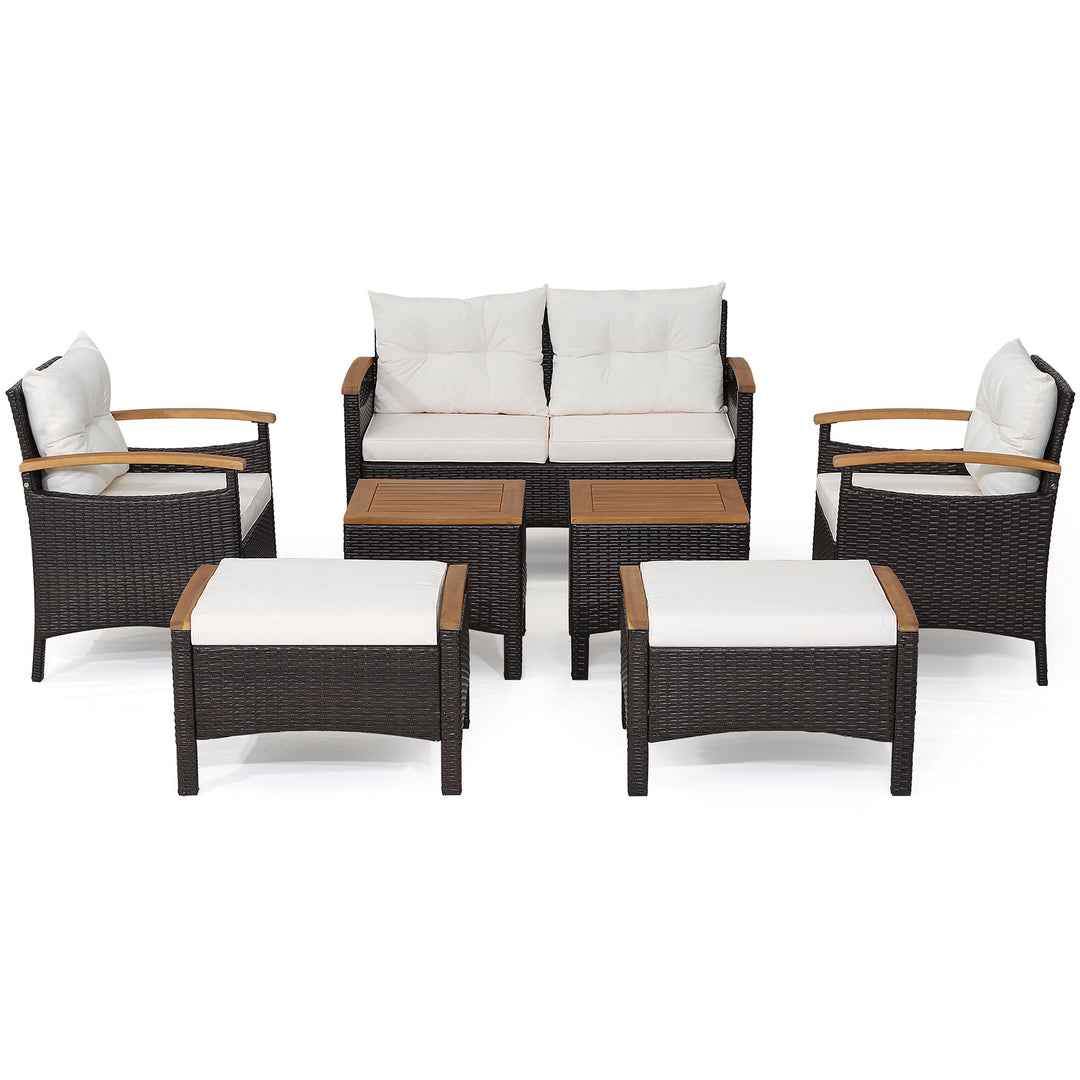 7 Piece Patio Rattan Sofa Set Outdoor with Cushions and Ottomans - TidySpaces