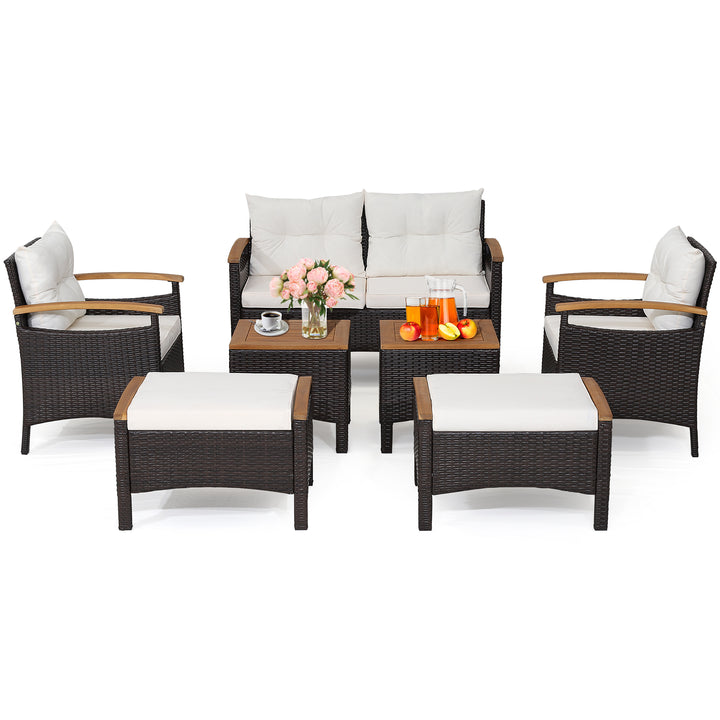 7 Piece Patio Rattan Sofa Set Outdoor with Cushions and Ottomans - TidySpaces