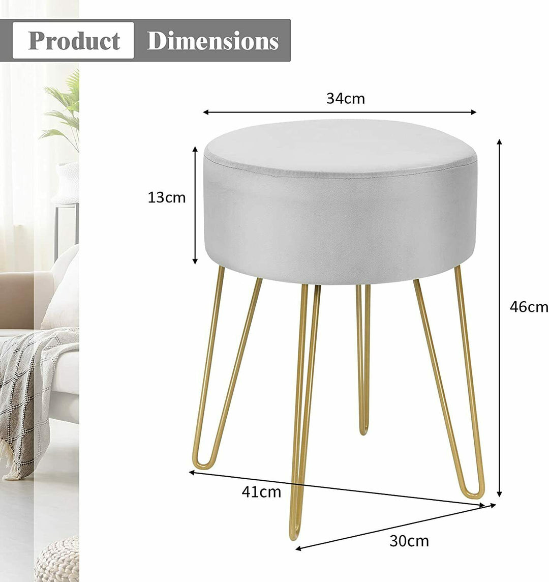 Velvet Modern Round Footstool Ottoman Makeup Dressing Chair - TidySpaces