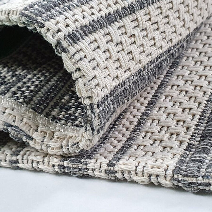 Cotton Rug Grey Cream Striped