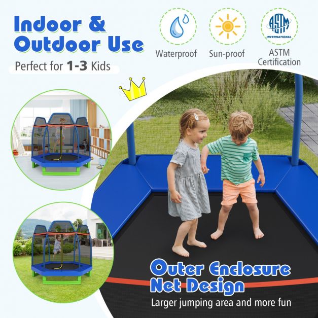7 Feet Kids Toddler Trampoline with Safety Enclosure Net