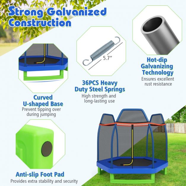 7 Feet Kids Toddler Trampoline with Safety Enclosure Net