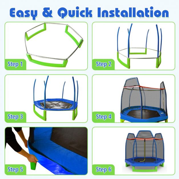 7 Feet Kids Toddler Trampoline with Safety Enclosure Net