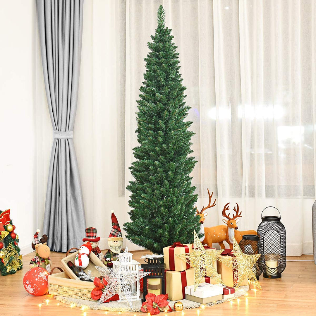 8ft / 2.4m Artificial Pencil Slim Christmas Tree with Metal Stand