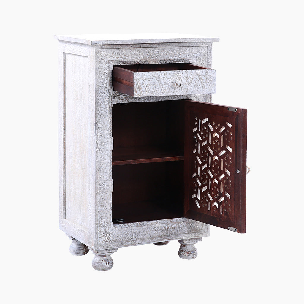 Sage Floral Carved Wooden Side Table