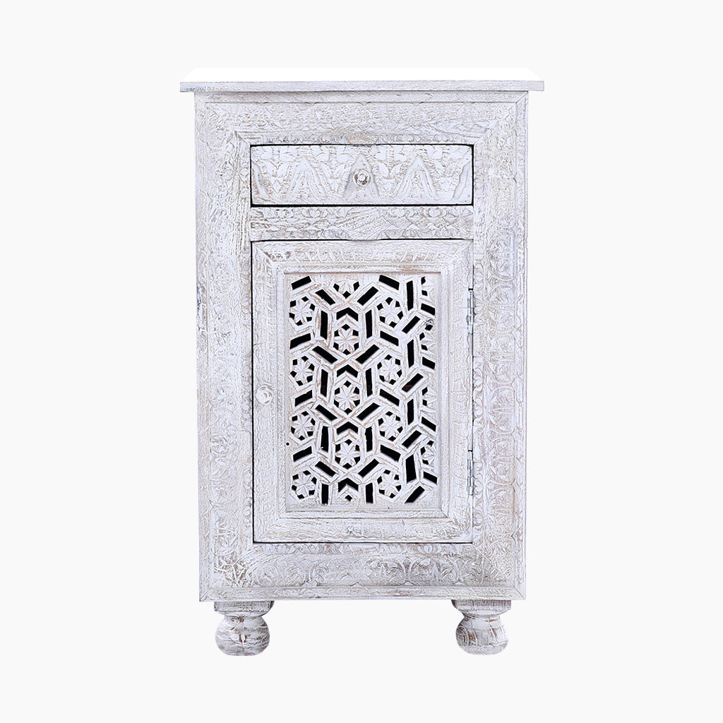 Sage Floral Carved Wooden Side Table