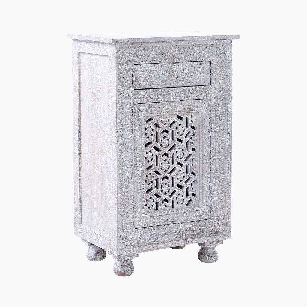 Sage Floral Carved Wooden Side Table