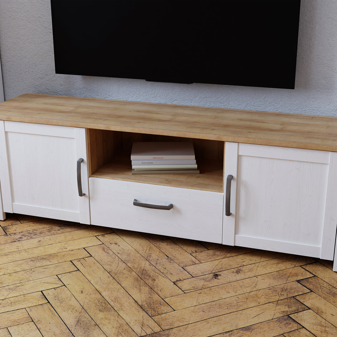 Bohol TV Unit inc. LED Light in Riviera Oak/White