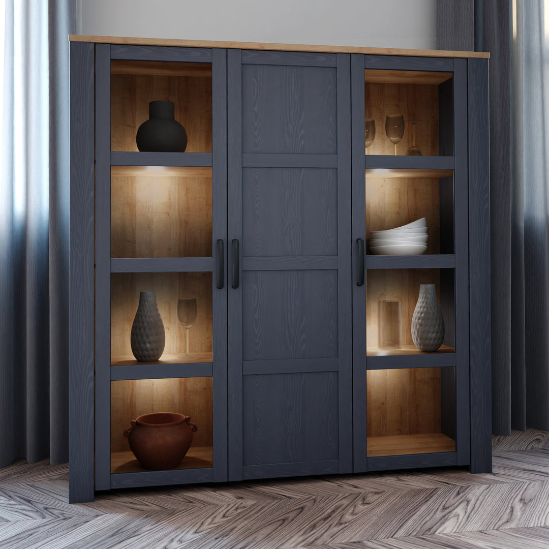 Bohol Large Display Cabinet inc. 4x LED Lights in Riviera Oak/Navy