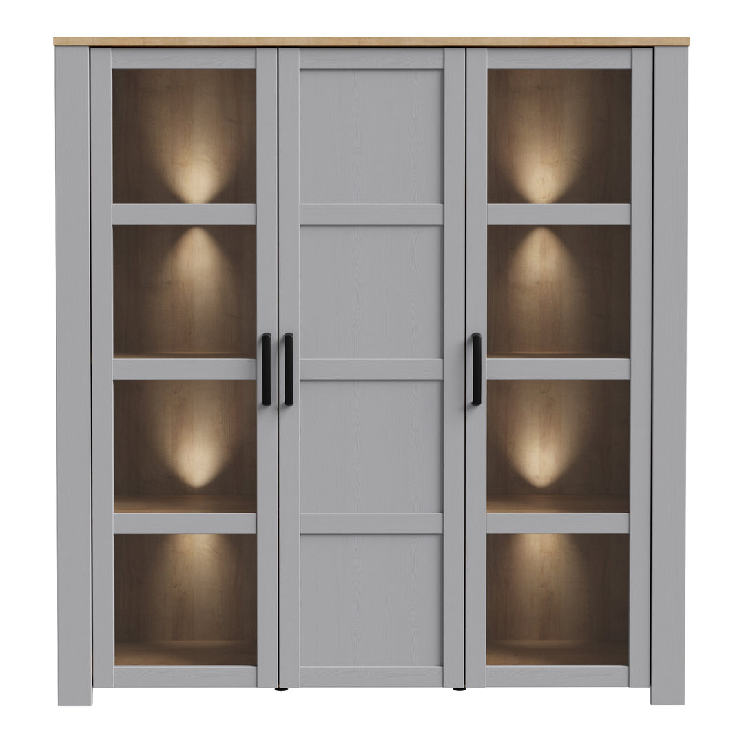 Bohol Large Display Cabinet inc. 4x LED Lights in Riviera Oak/Grey Oak