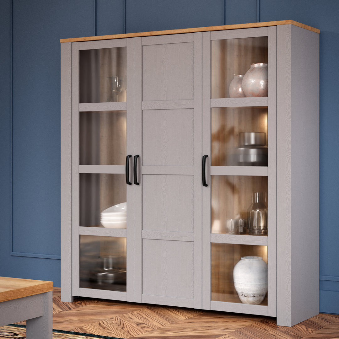 Bohol Large Display Cabinet inc. 4x LED Lights in Riviera Oak/Grey Oak