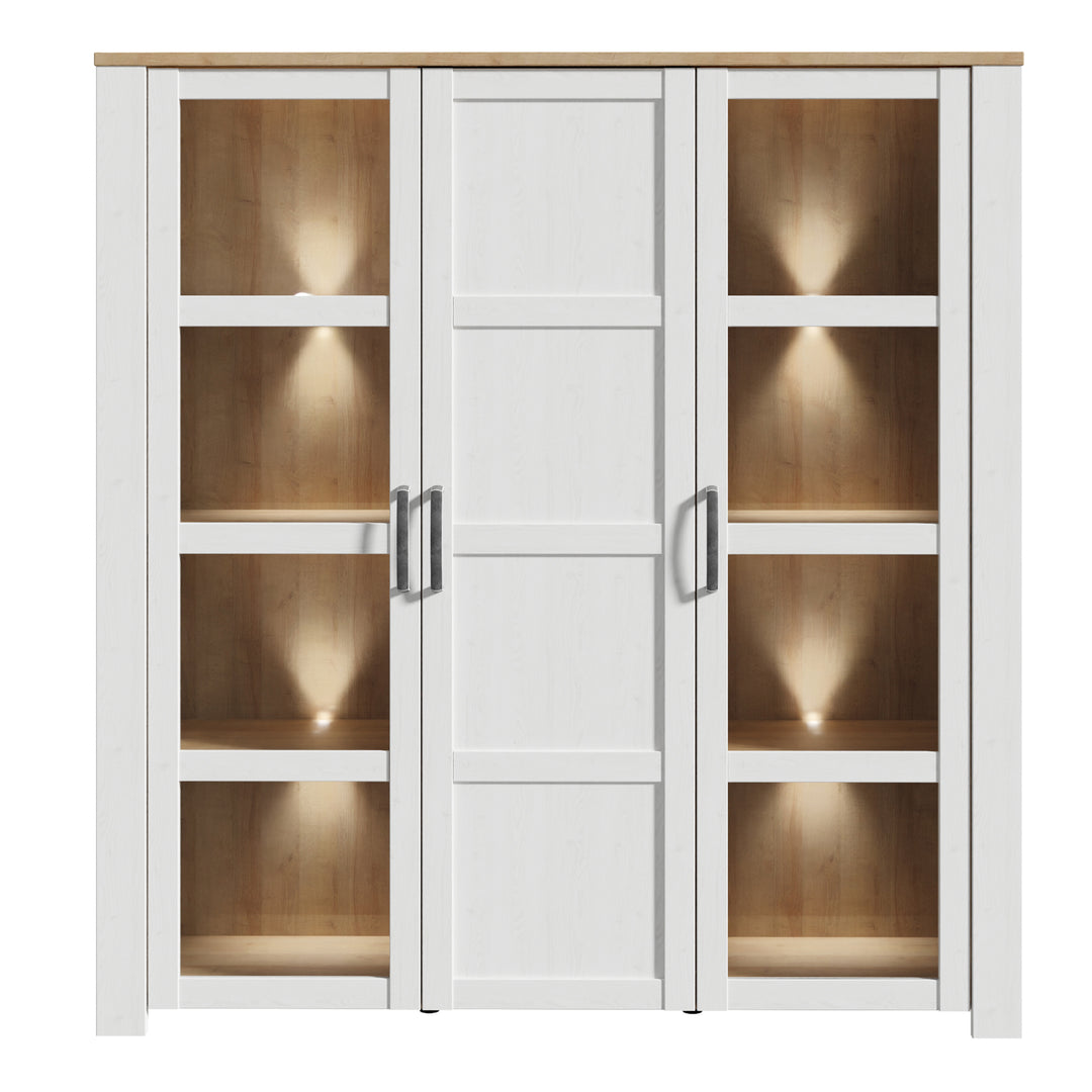 Bohol Large Display Cabinet inc. 4x LED Lights in Riviera Oak/White