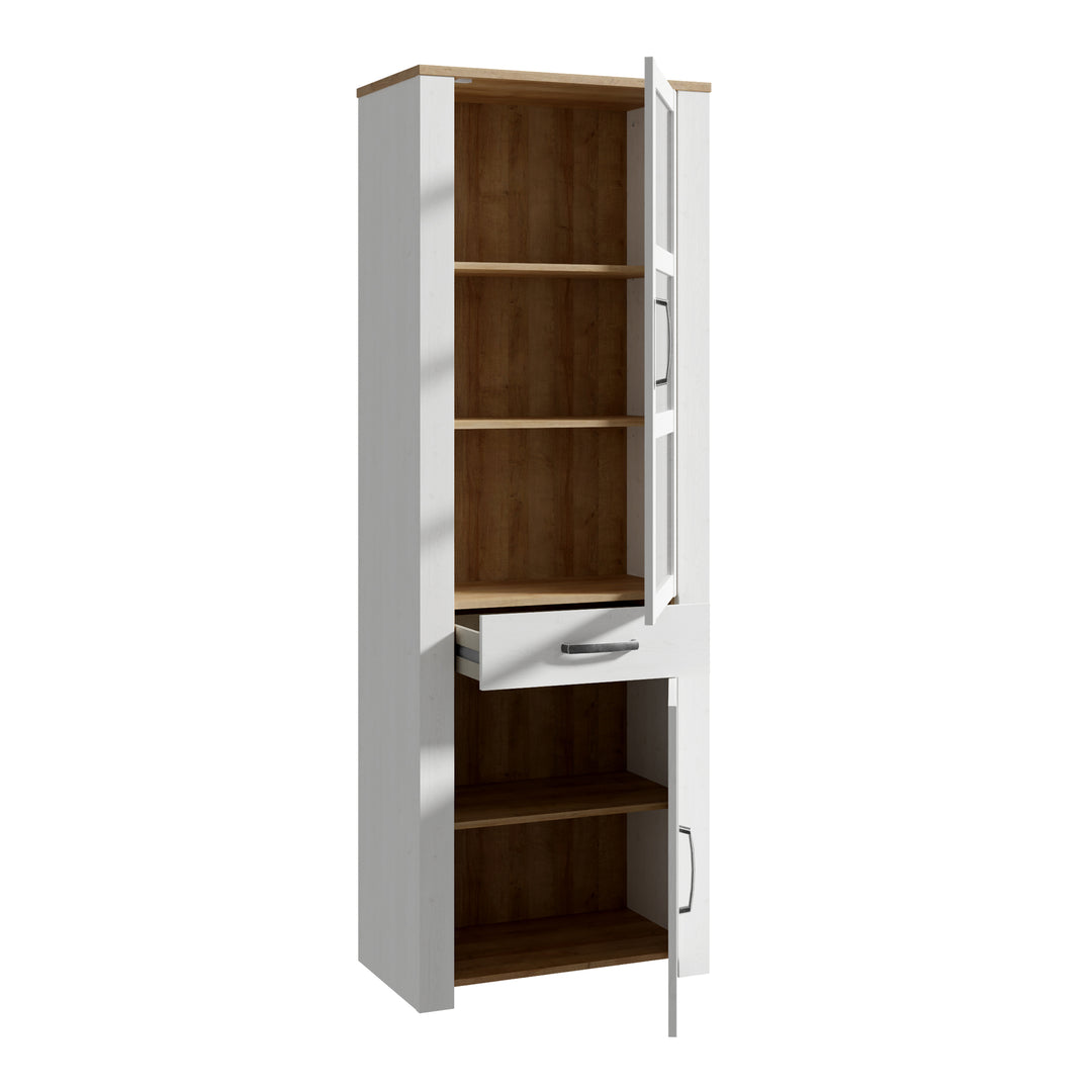 Bohol Narrow Display Cabinet inc. 2x LED Lights in Riviera Oak/White