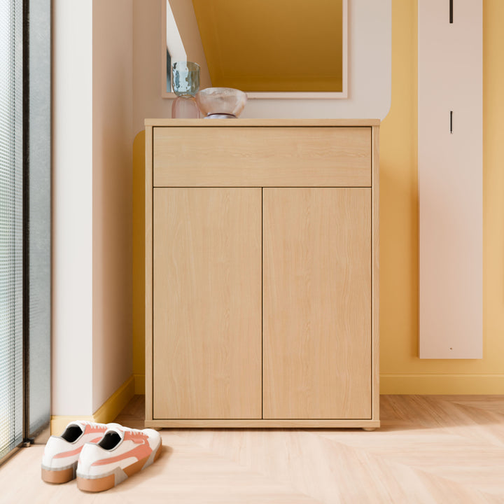 Alice Springs Shoe Cabinet with 2 Doors Push-to-Open &amp; 1 Drawer Push-to-Open in Elegancia Oak