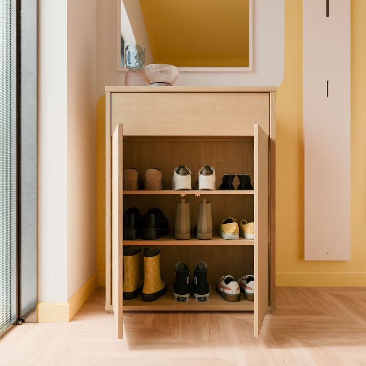 Alice Springs Shoe Cabinet with 2 Doors Push-to-Open &amp; 1 Drawer Push-to-Open in Elegancia Oak