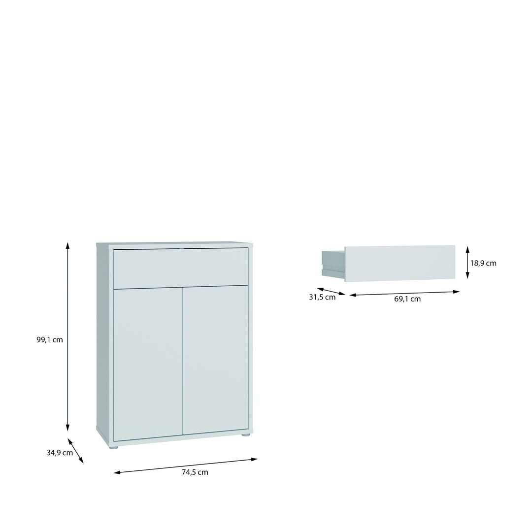 Alice Springs Shoe Cabinet with 2 Doors Push-to-Open &amp; 1 Drawer Push-to-Open in Light Grey