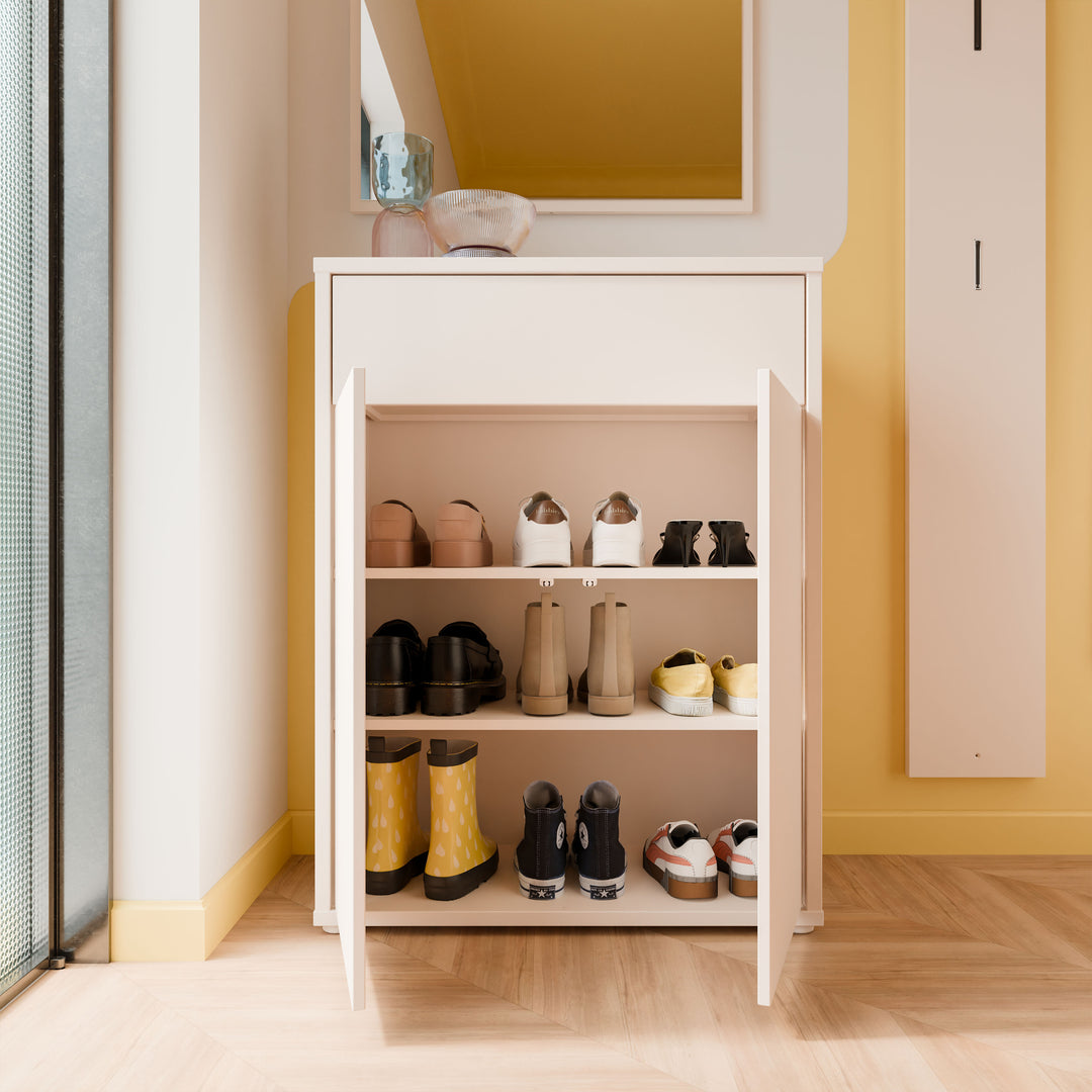 Alice Springs Compact Shoe Cabinet with 2 Doors Push-to-Open &amp; 1 Drawer Push-to-Open in Sand