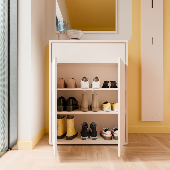 Alice Springs Compact Shoe Cabinet with 2 Doors Push-to-Open &amp; 1 Drawer Push-to-Open in Sand