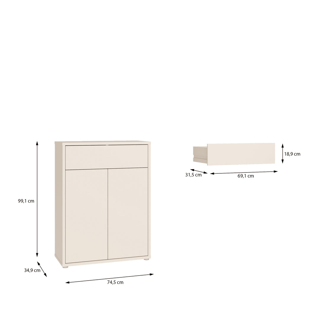Alice Springs Compact Shoe Cabinet with 2 Doors Push-to-Open &amp; 1 Drawer Push-to-Open in Sand
