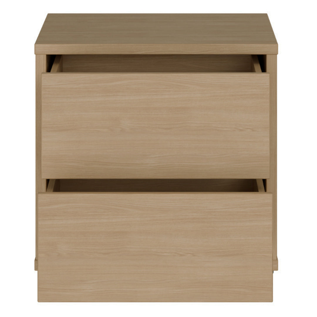 Alice Springs Low Bedside Cabinet with 2 Drawers Push-to-Open in Elegancia Oak