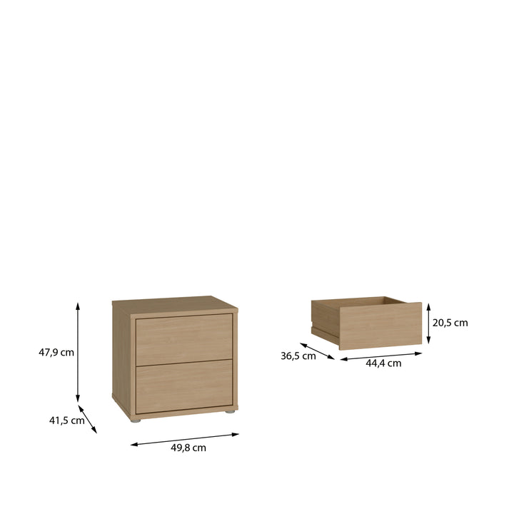 Alice Springs Low Bedside Cabinet with 2 Drawers Push-to-Open in Elegancia Oak