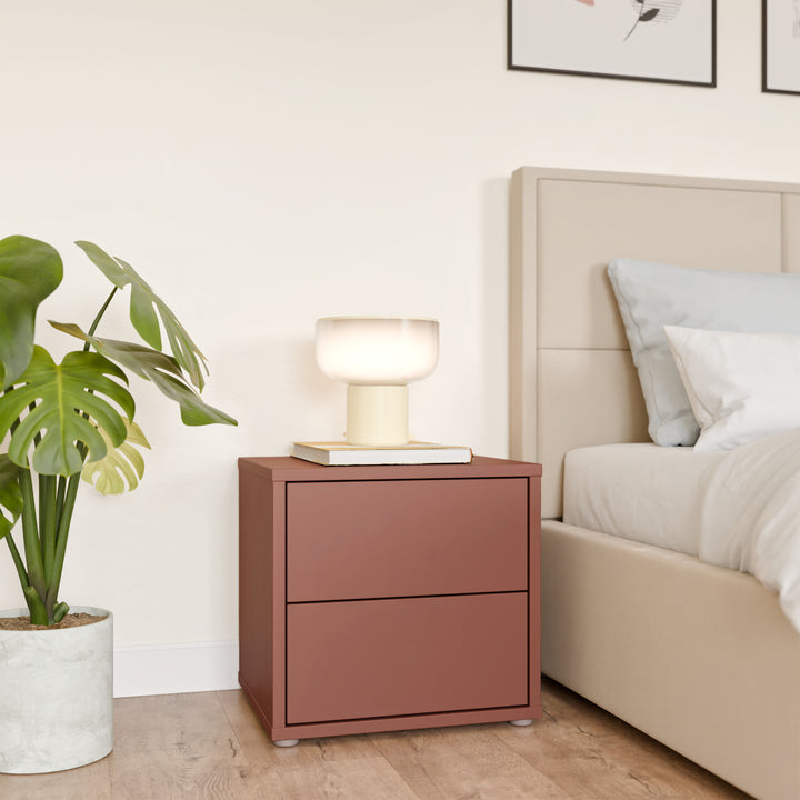Alice Springs Low Bedside Cabinet with 2 Drawers Push-to-Open in Terracotta