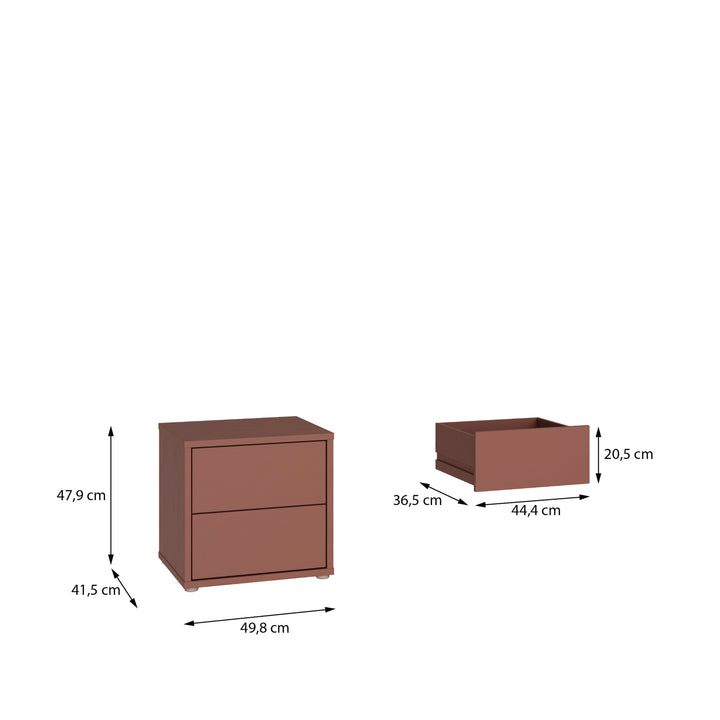Alice Springs Low Bedside Cabinet with 2 Drawers Push-to-Open in Terracotta