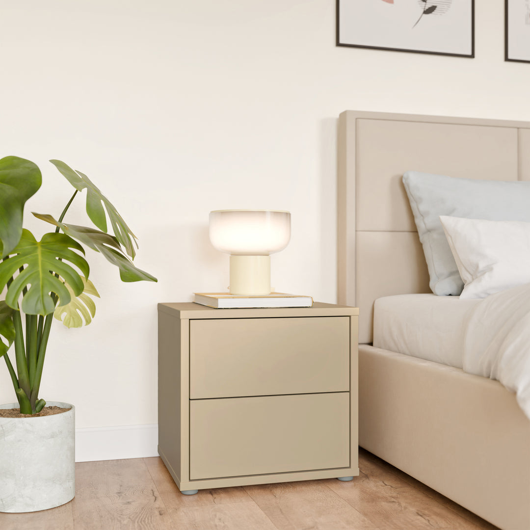 Alice Springs Low Bedside Cabinet with 2 Drawers Push-to-Open in Butter Yellow