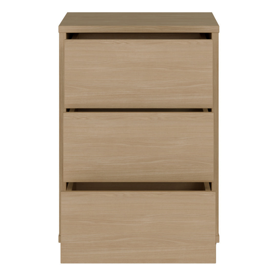 Alice Springs Bedside Cabinet with 3 Drawers Push-to-Open in Elegancia Oak