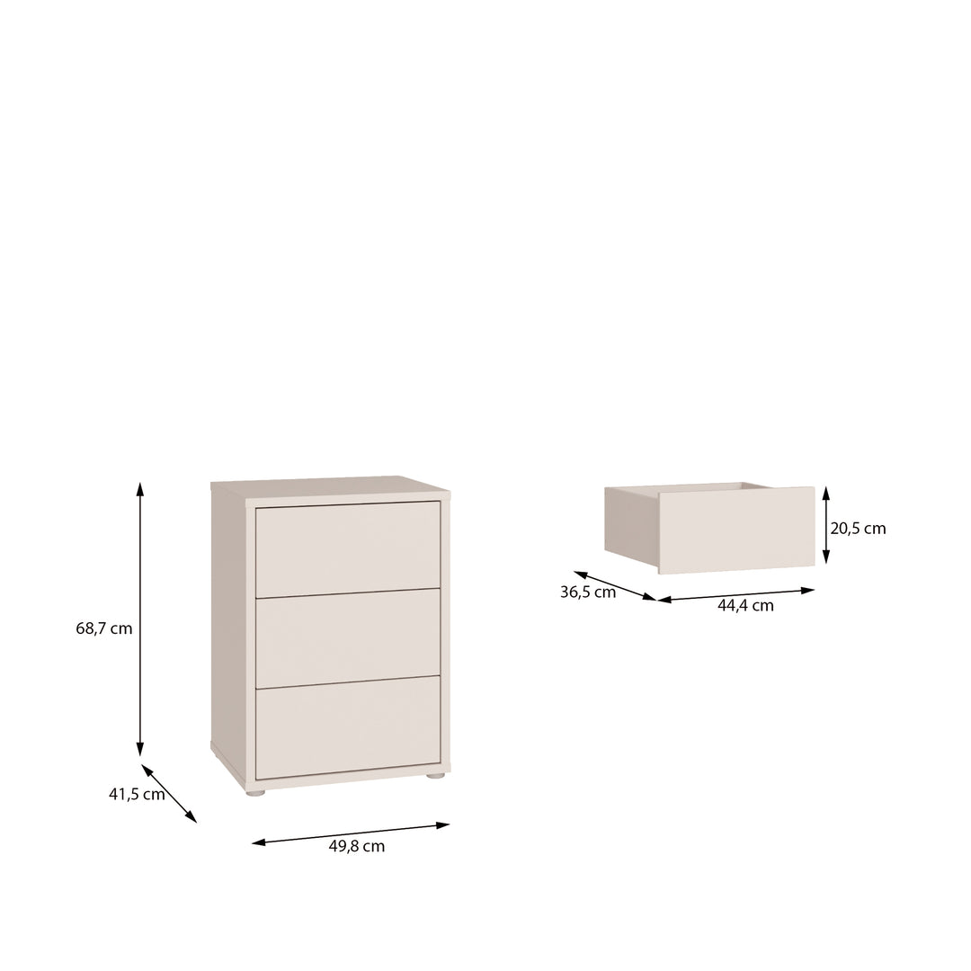 Alice Springs Bedside Cabinet with 3 Drawers Push-to-Open in Sand