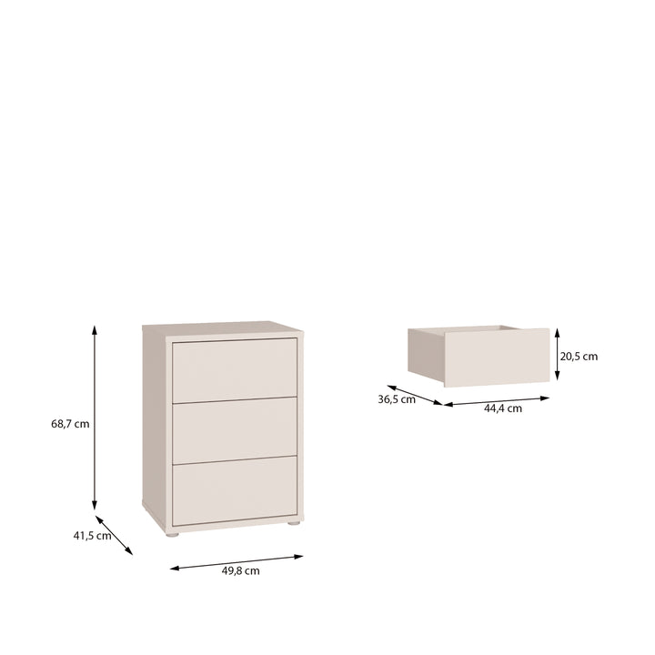Alice Springs Bedside Cabinet with 3 Drawers Push-to-Open in Sand