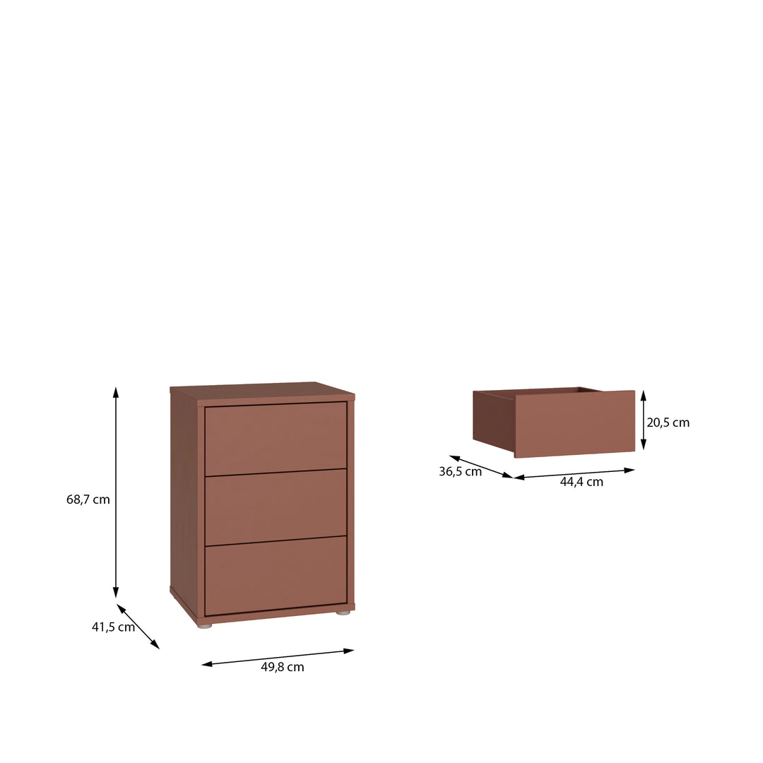 Alice Springs Bedside Cabinet with 3 Drawers Push-to-Open in Terracotta