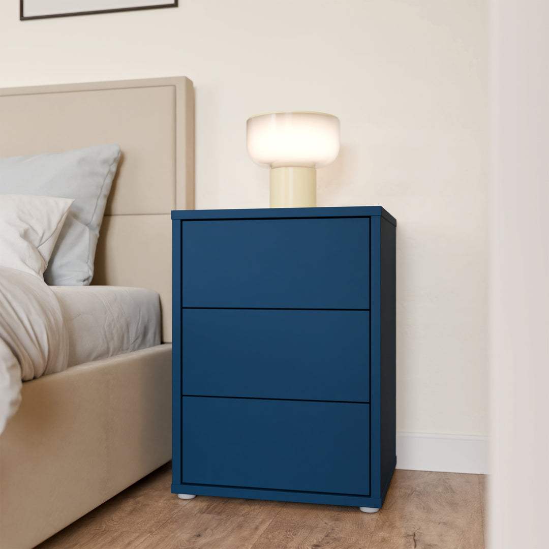 Alice Springs Bedside Cabinet with 3 Drawers Push-to-Open in Night Blue