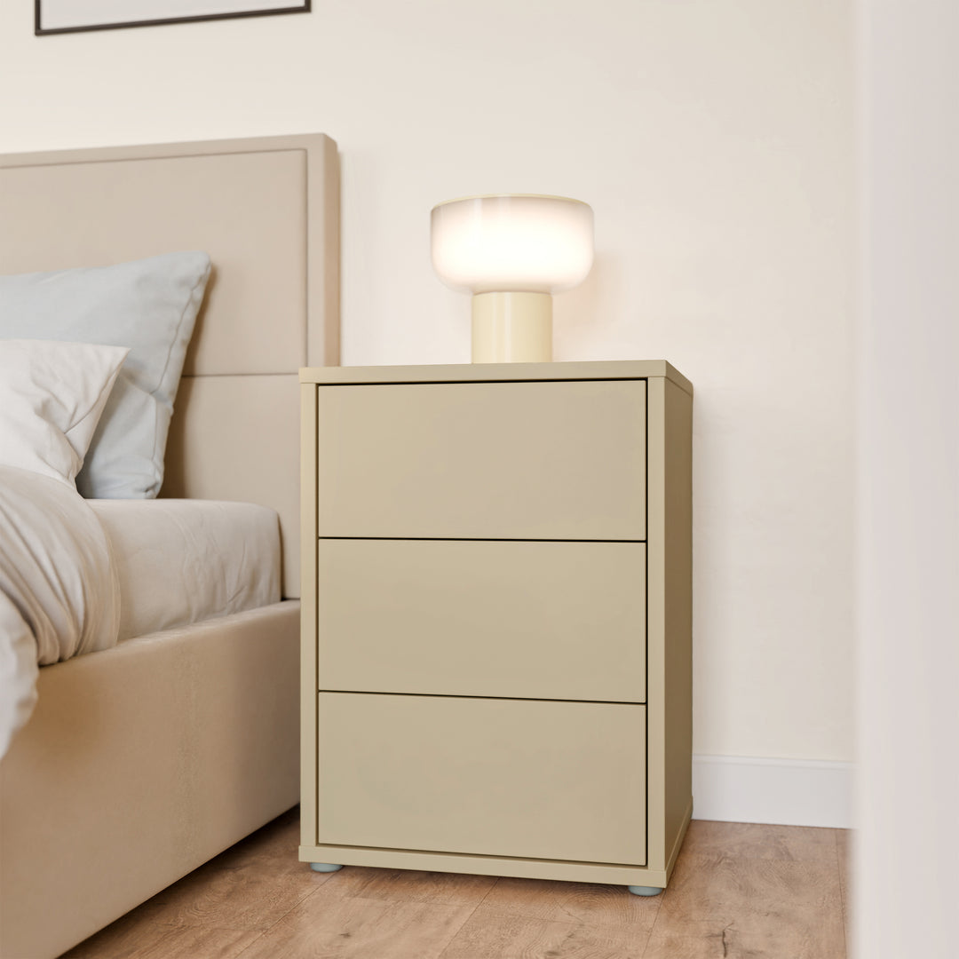 Alice Springs Bedside Cabinet with 3 Drawers Push-to-Open in Butter Yellow