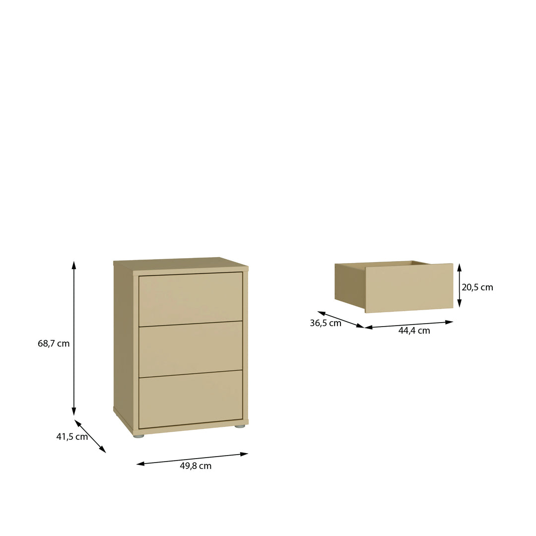 Alice Springs Bedside Cabinet with 3 Drawers Push-to-Open in Butter Yellow
