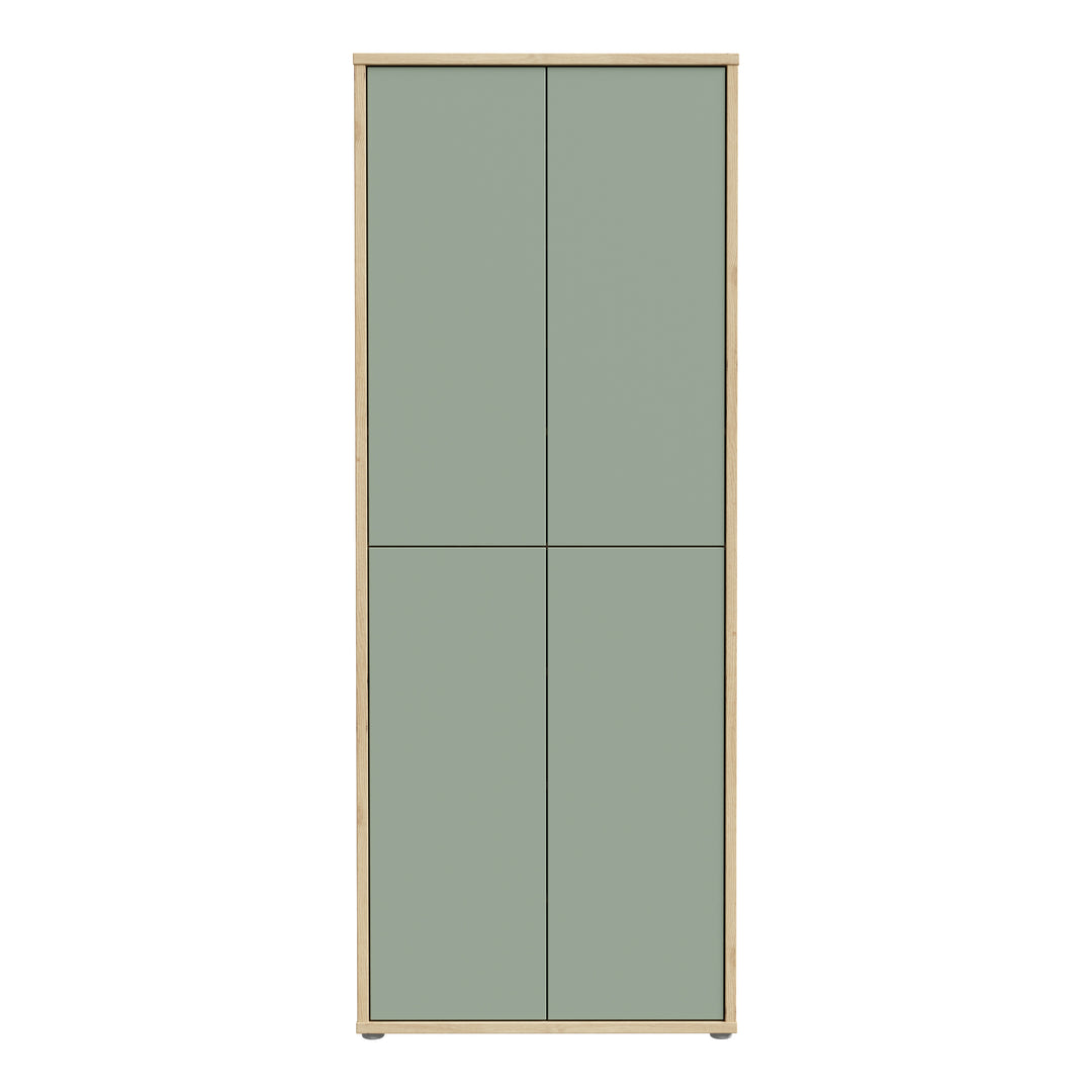 Alice Springs Shoe Cabinet with 4 Doors Push-to-Open in Artisan Oak and Sage Green Doors