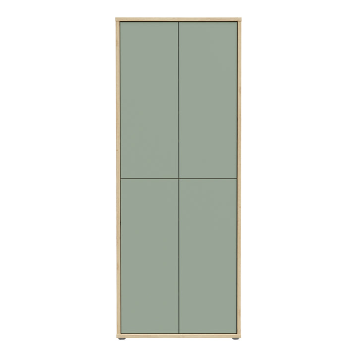 Alice Springs Shoe Cabinet with 4 Doors Push-to-Open in Artisan Oak and Sage Green Doors