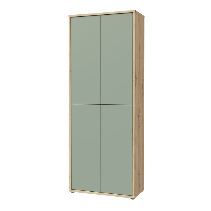 Alice Springs Shoe Cabinet with 4 Doors Push-to-Open in Artisan Oak and Sage Green Doors