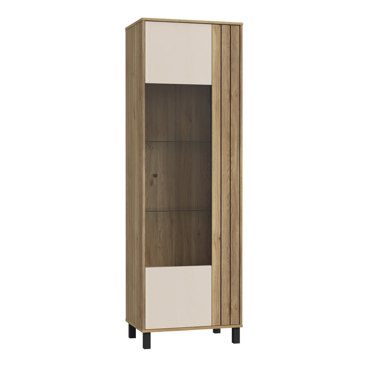 Grafton Glass Door Display Cabinet in Cream and Oak - TidySpaces