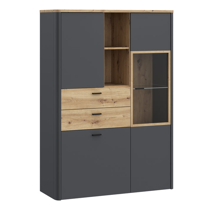 Klara Display Cabinet with 2 Door 2 Drawers and 1 Glass Door in Grey and Oak - TidySpaces