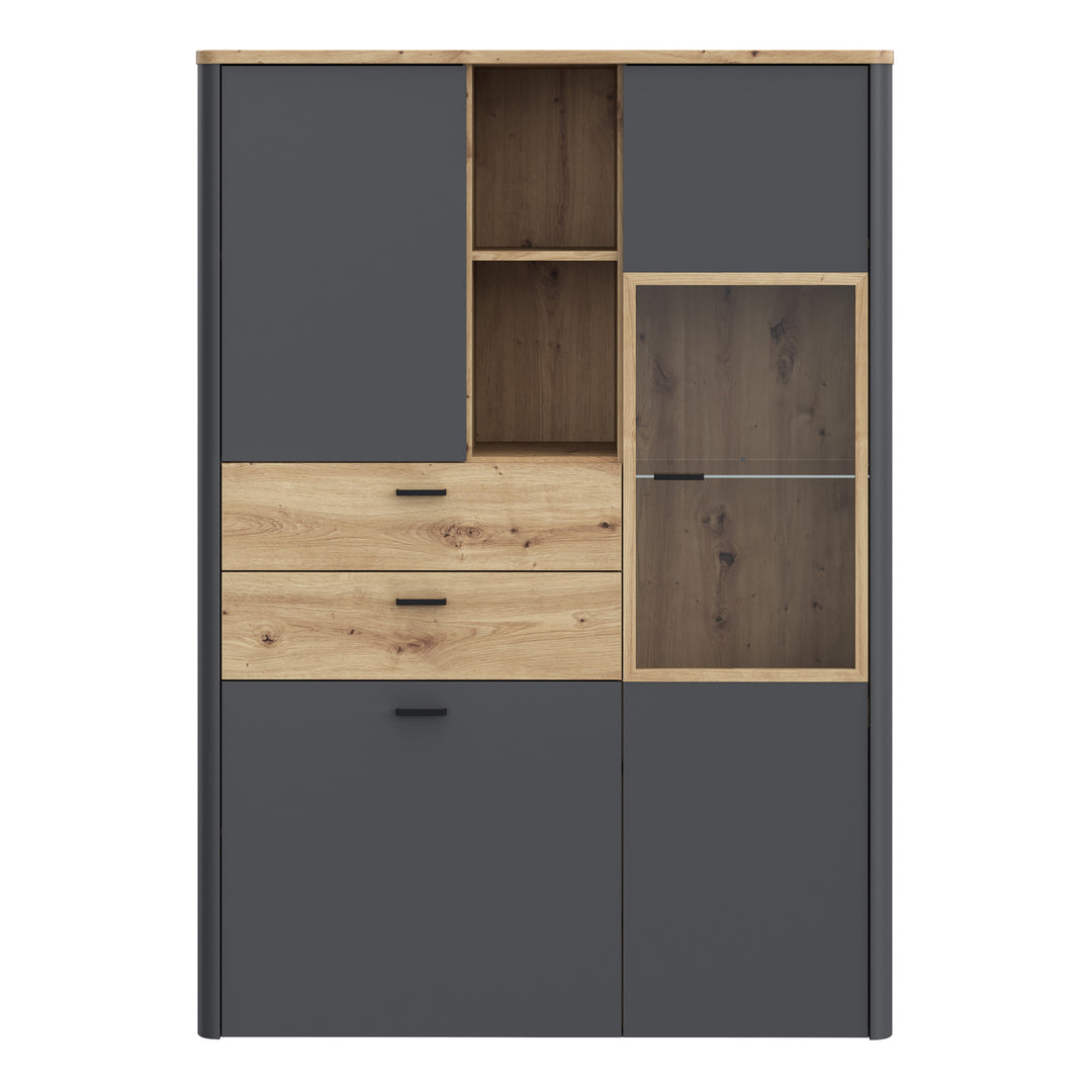Klara Display Cabinet with 2 Door 2 Drawers and 1 Glass Door in Grey and Oak - TidySpaces