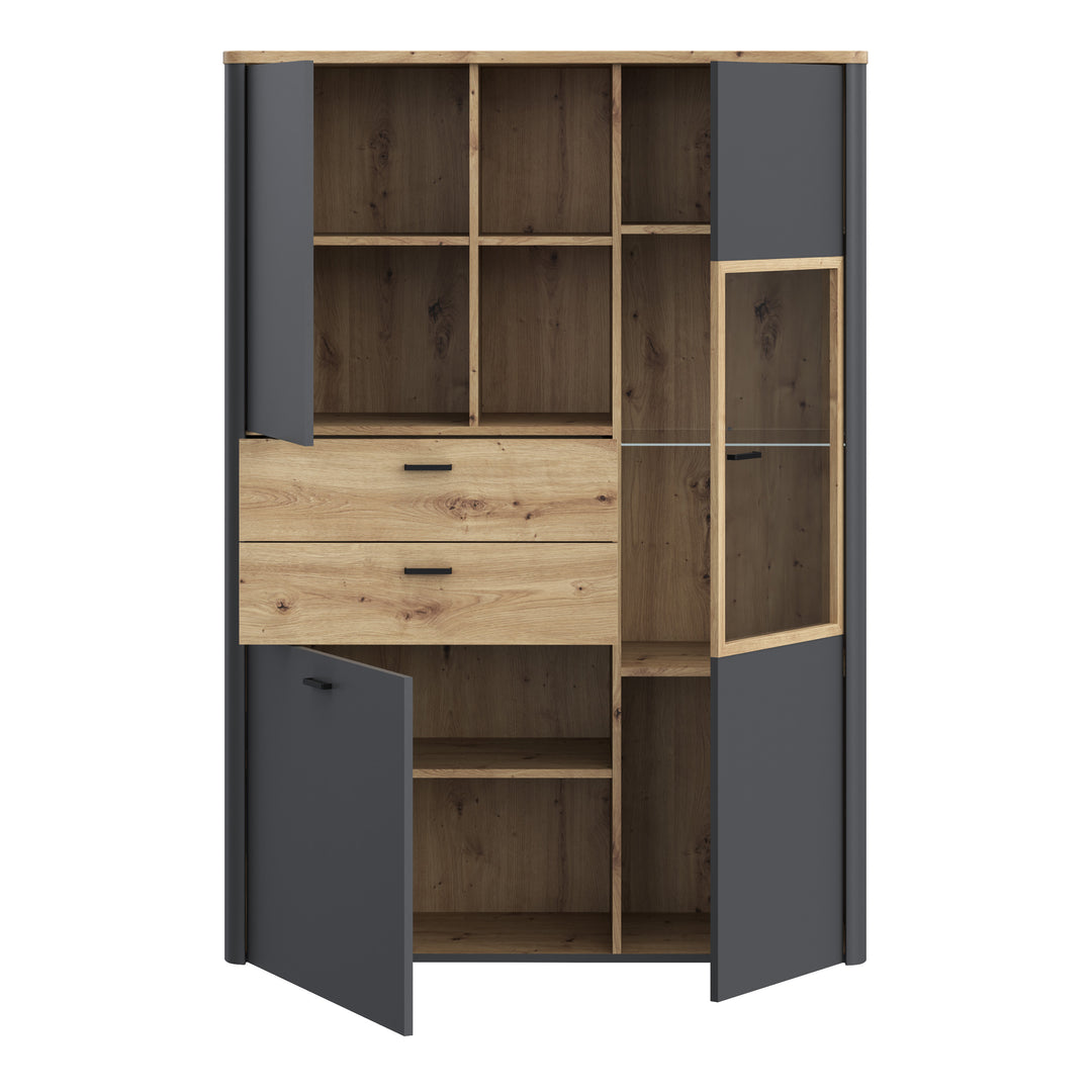 Klara Display Cabinet with 2 Door 2 Drawers and 1 Glass Door in Grey and Oak - TidySpaces