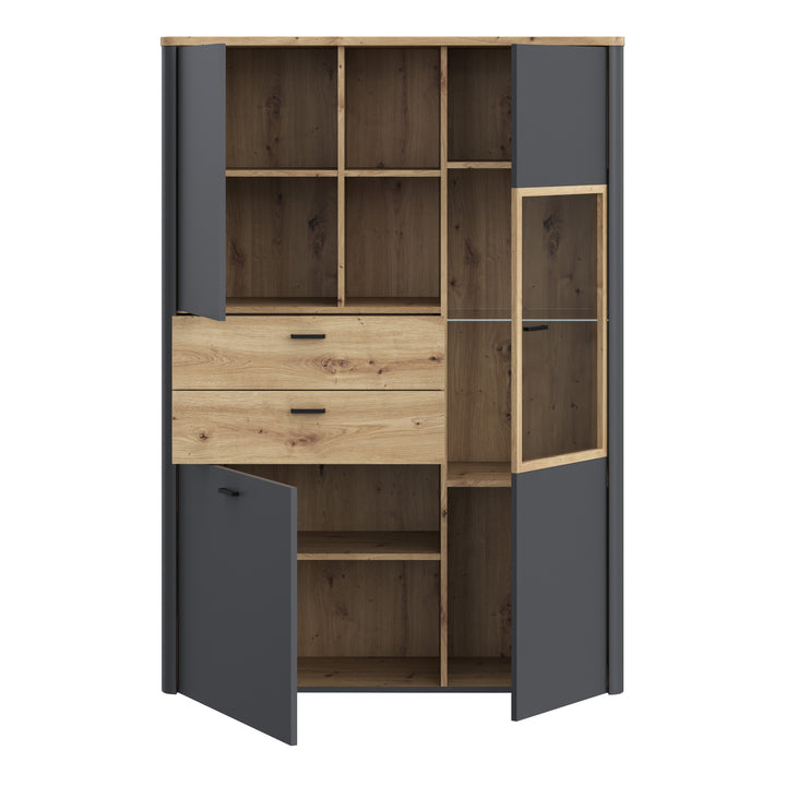 Klara Display Cabinet with 2 Door 2 Drawers and 1 Glass Door in Grey and Oak - TidySpaces