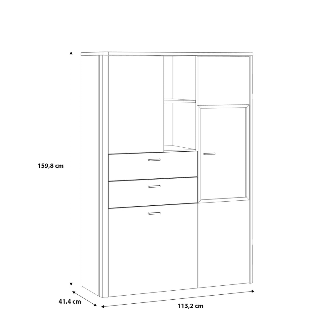 Klara Display Cabinet with 2 Door 2 Drawers and 1 Glass Door in Grey and Oak - TidySpaces